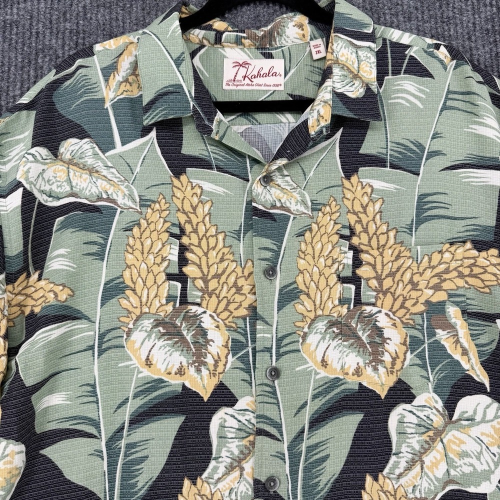 Vintage Kahala Aloha Shirt Mens 2XL XL Green Tropical Hawaiian Camp
